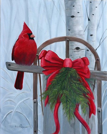 Framed Red Cardinal and Sled Print