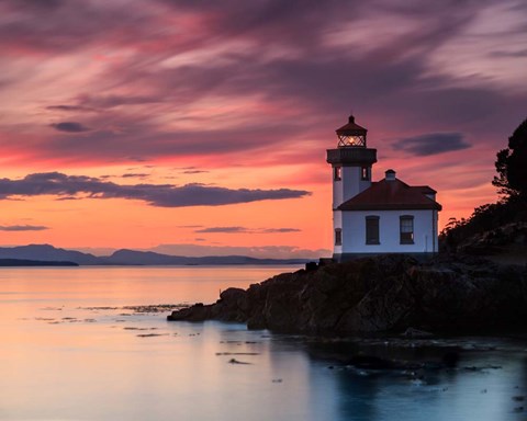 Framed Orange Sunset at Lime Kiln Lighthouse Print