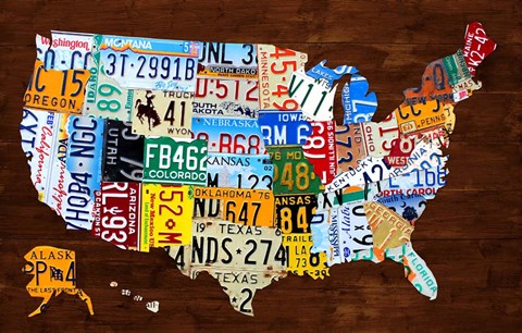 Framed United States of America License Plate Map 2018 Print
