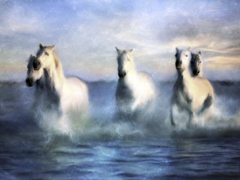 Framed Running Horses Crashing Waves Print
