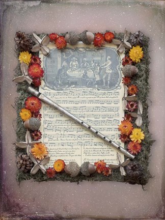 Framed Christmas Sheet Music with Flute Print