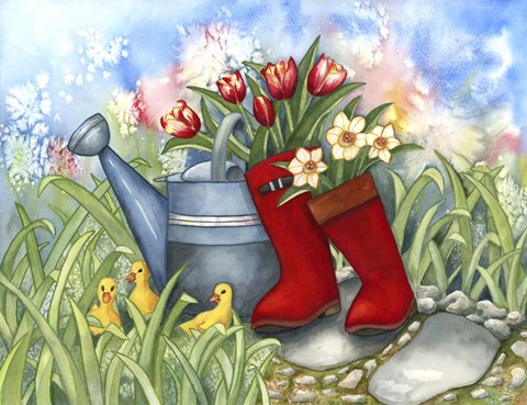 Framed Tulips in Boots Print