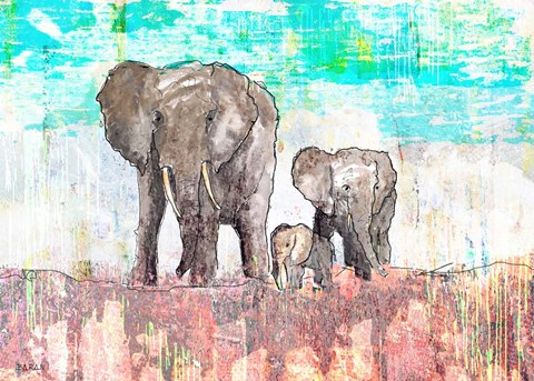 Framed Elephant Family Print