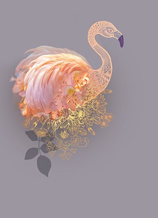 Framed Floral Gold Flamingo Print