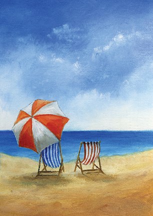 Framed Deck Chairs on Beach Print