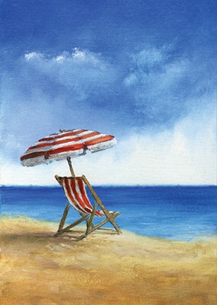 Framed Deck Chairs on Beach II Print