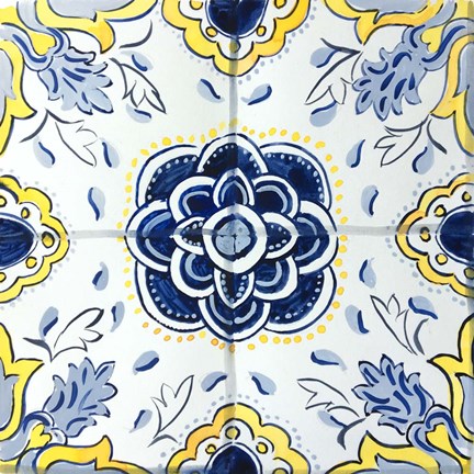 Framed Yellow and Blue Spanish Tile I Print