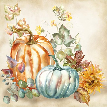 Framed Watercolor Harvest Pumpkin I Print