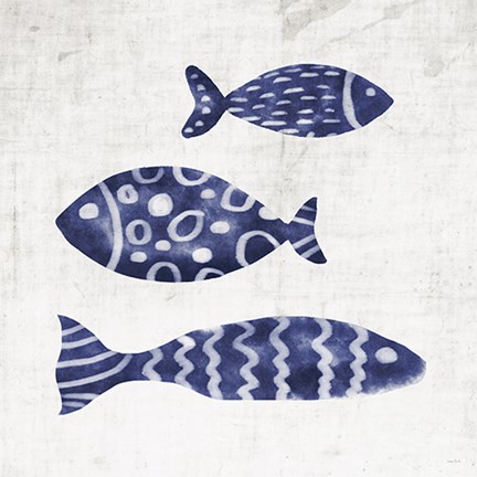 Framed Blue Fish on Beige Print