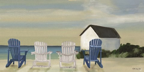 Framed Beach Chairs Panorama Print