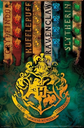 Framed Wizarding World: Harry Potter - House Crests Print