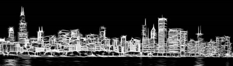Framed Chicago Skyline Fractal Print