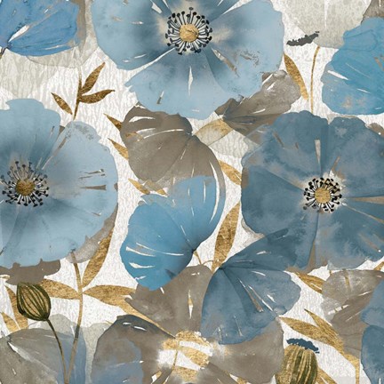 Framed Blue and Gold Poppies II Print