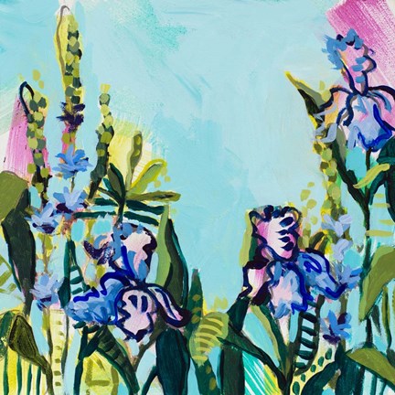 Framed Summer Blooms on Blues II Print