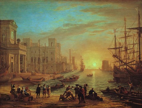 Framed Seaport at Sunset, 1639 Print