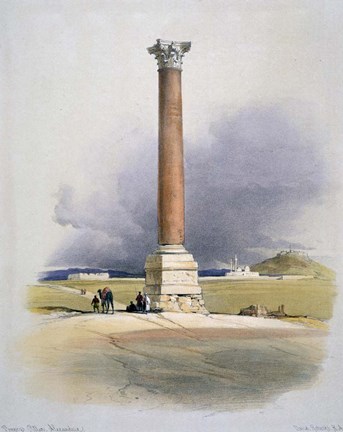 Framed Pompeys Pillar, Alexandria, 19th century Print