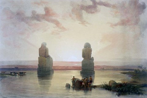 Framed Colossi of Memnon, at Thebes, during the Inundation, 19th century Print