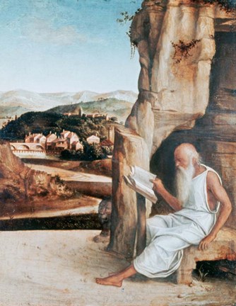 Framed St Jerome Reading in a Landscape, c1450-1516 Print