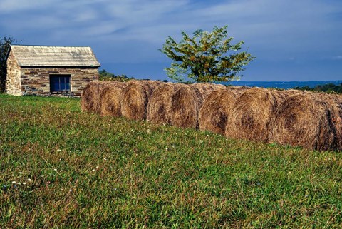 Framed Large Round Haybales With Stone Barn Print