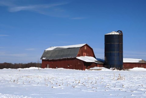 Framed Barn And Silo In Winter Print
