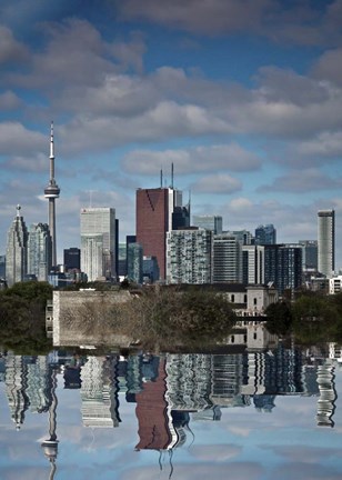 Framed Toronto Skyline From The Pape Ave Bridge Reflection No 1 Print