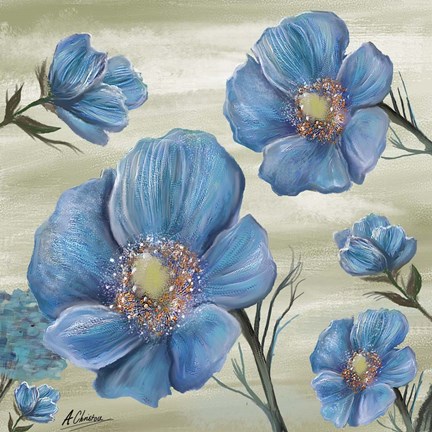 Framed Blue Poppies 1 Print