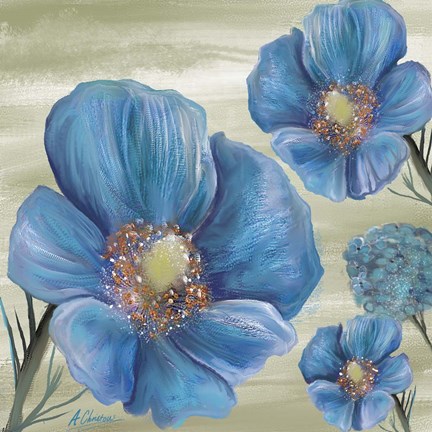 Framed Blue Poppies 2 Print