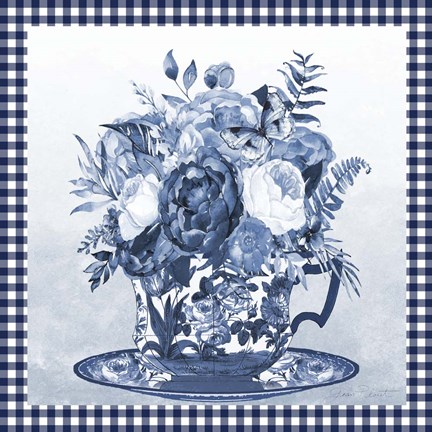 Framed Blue Teacup Bouquet B Print