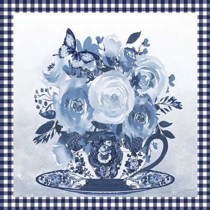 Framed Blue Teacup Bouquet C Print