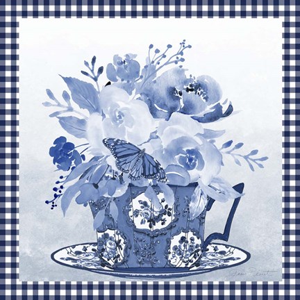 Framed Blue Teacup Bouquet F Print