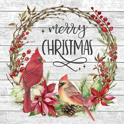 Framed Cardinal Christmas Wreath Print