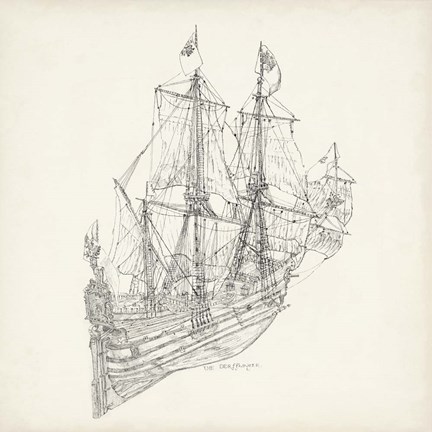 Framed Antique Ship Sketch III Print