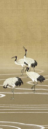 Framed Cranes on Gold II Print