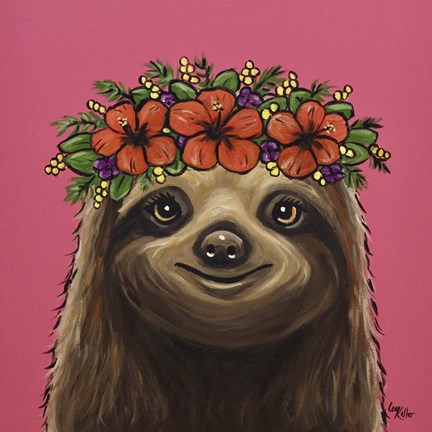 Framed Sloth With Flower Crown Print
