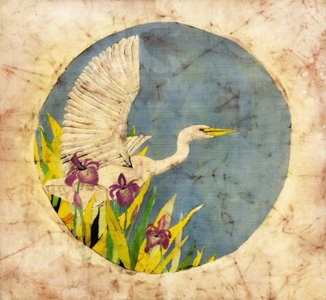 Framed Great Egret - Batik Print