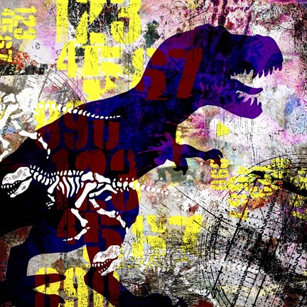 Framed Painted Dino 2 Grunge Print