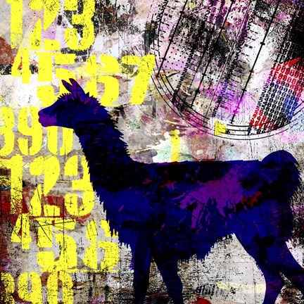 Framed Painted Llama Grunge Print