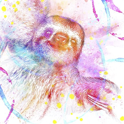 Framed Painted Pink Sloth Print
