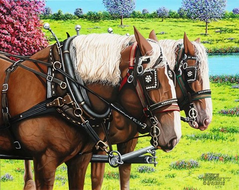 Framed Clydesdales in the Meadow Print