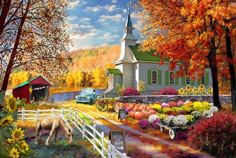 Framed Vermont Church Fall Fair Print