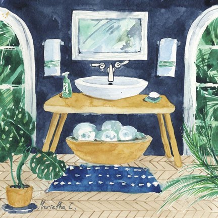 Framed Tropical Bathroom 2 Print