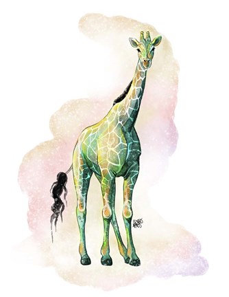 Framed Watercolor Safari- Green Giraffe Print