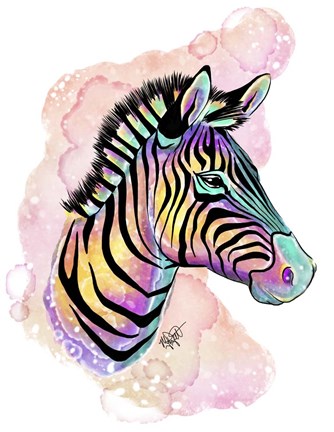 Framed Watercolor Safari- Rainbow Zebra Print