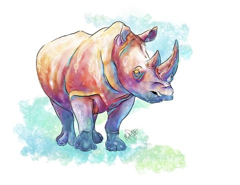 Framed Watercolor Safari- Rhino Print