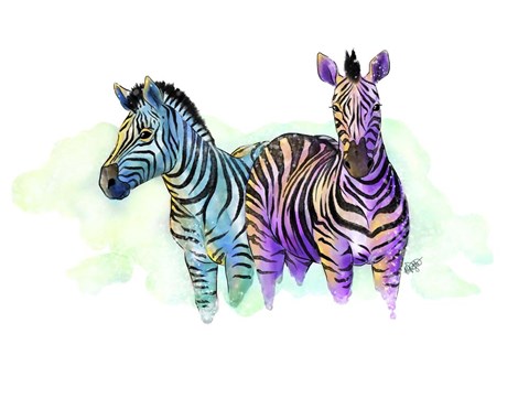 Framed Watercolor Safari- Zebras Print