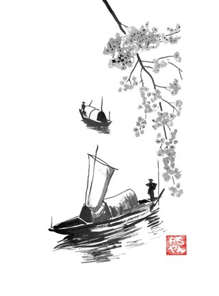 Framed Fishermen On River Li Print