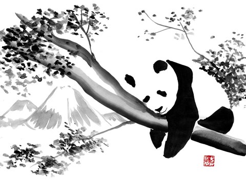 Framed Panda In His Tree Print