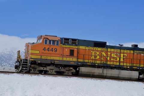 Framed Orange Train in Snow Print