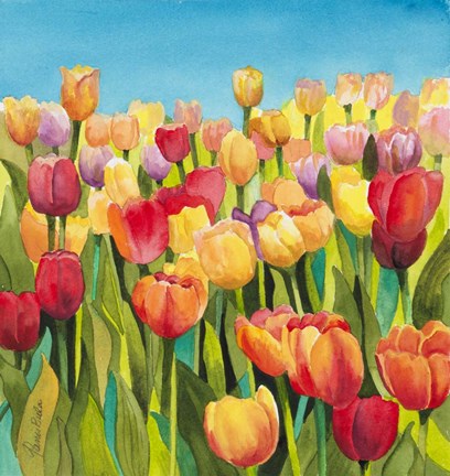 Framed Tulips in Blue Sky Print