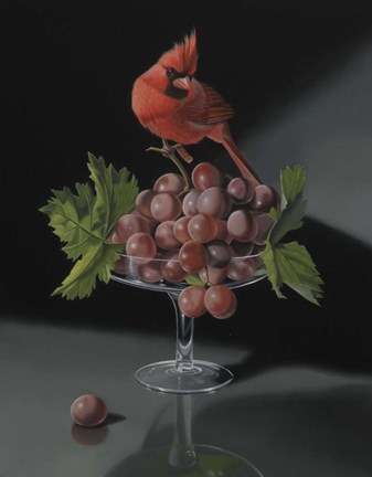 Framed Cardinal With The Cup Of Grapes Print